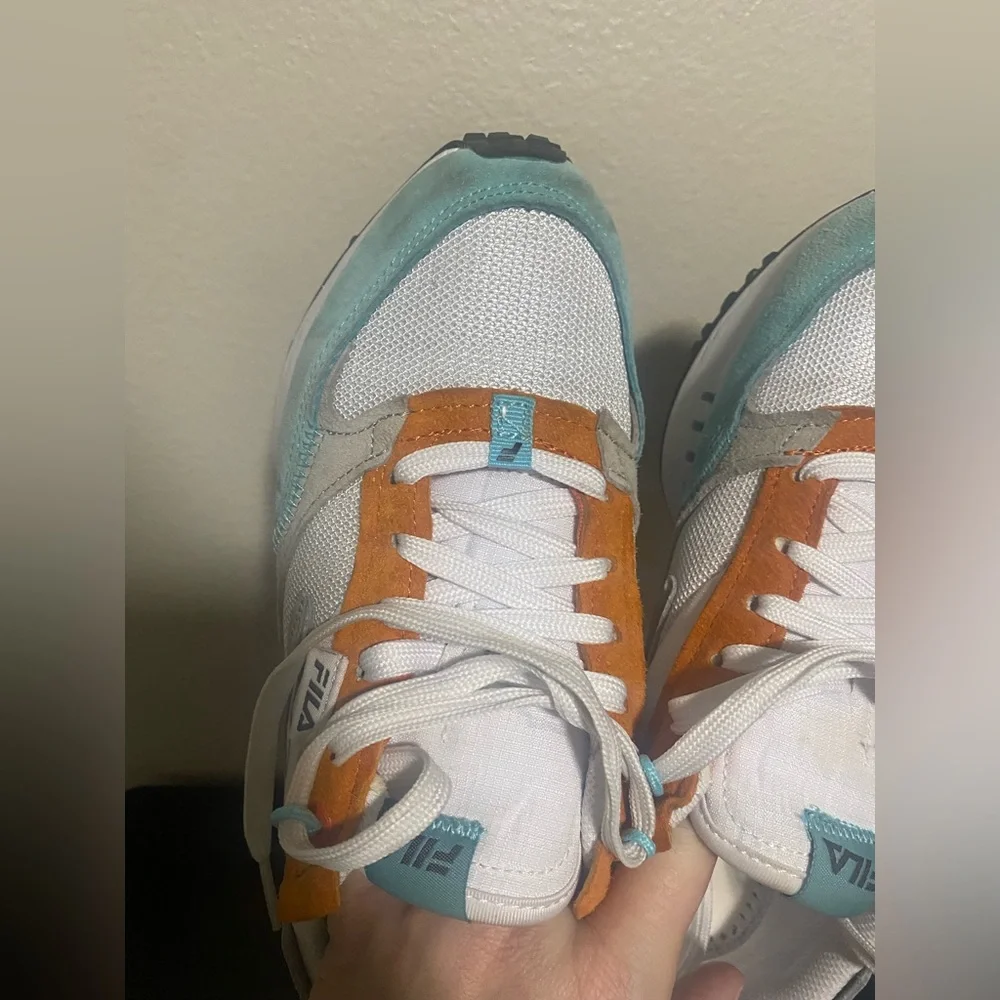 Womens Retro Fila running shoes- white, burnt orange, teal size 8 - Picture 12 of 15
